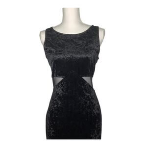 All That Jazz Vintage Black Crushed Velvet Maxi Dress Sheer Cutouts Medium